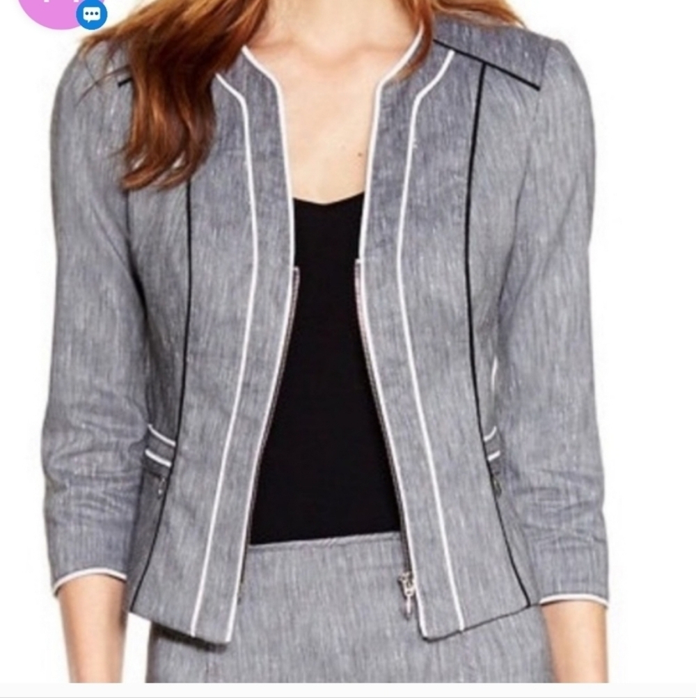 WHBM Linen Blend Structured Fitted Tailored Blazer Jacket Office Work Two Tone